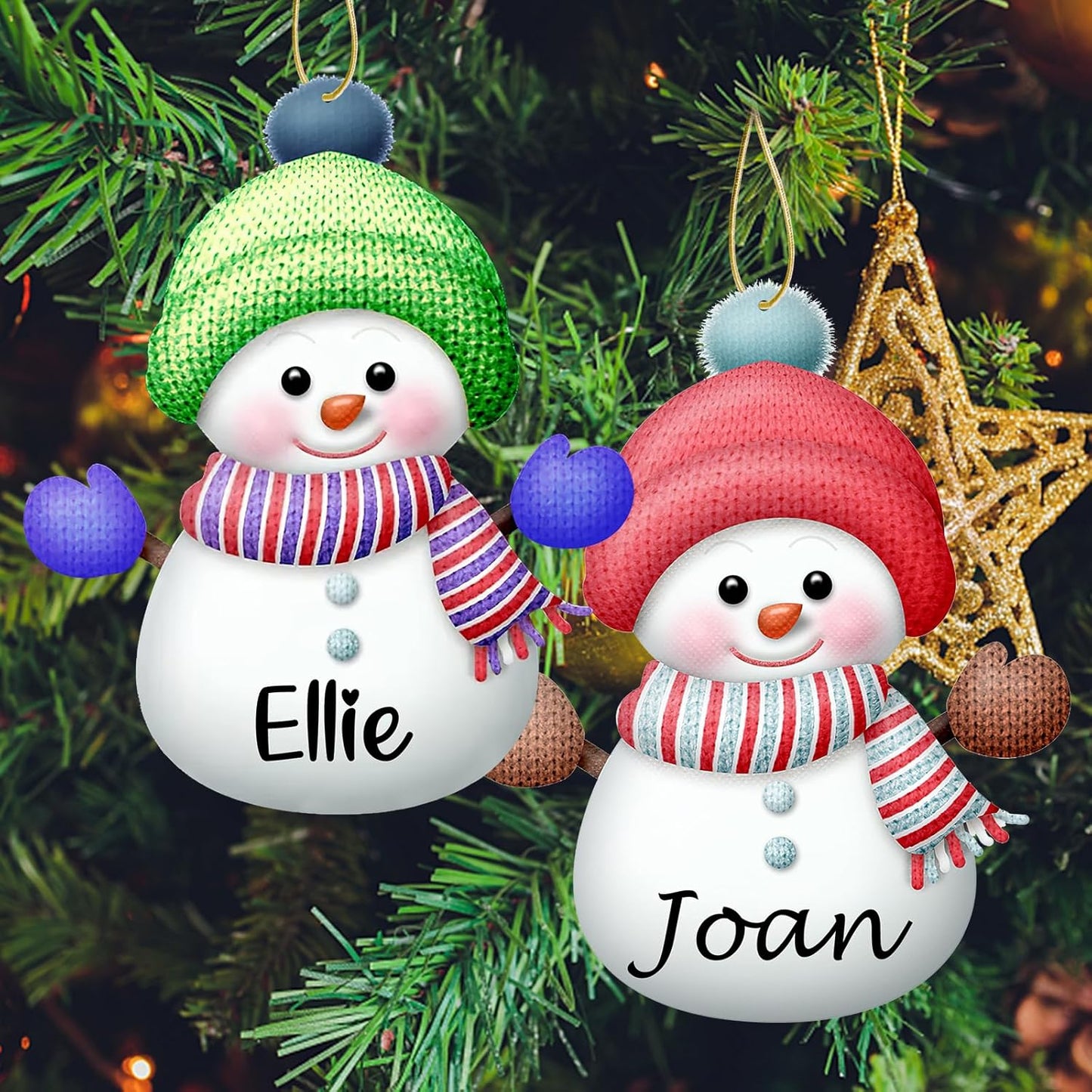 Personalized Christmas Ornaments with Names Snowman Custom Family Ornament Customized Xmas Tree Hanging Wood Decoration Gift 3.15"(8cm) Purple