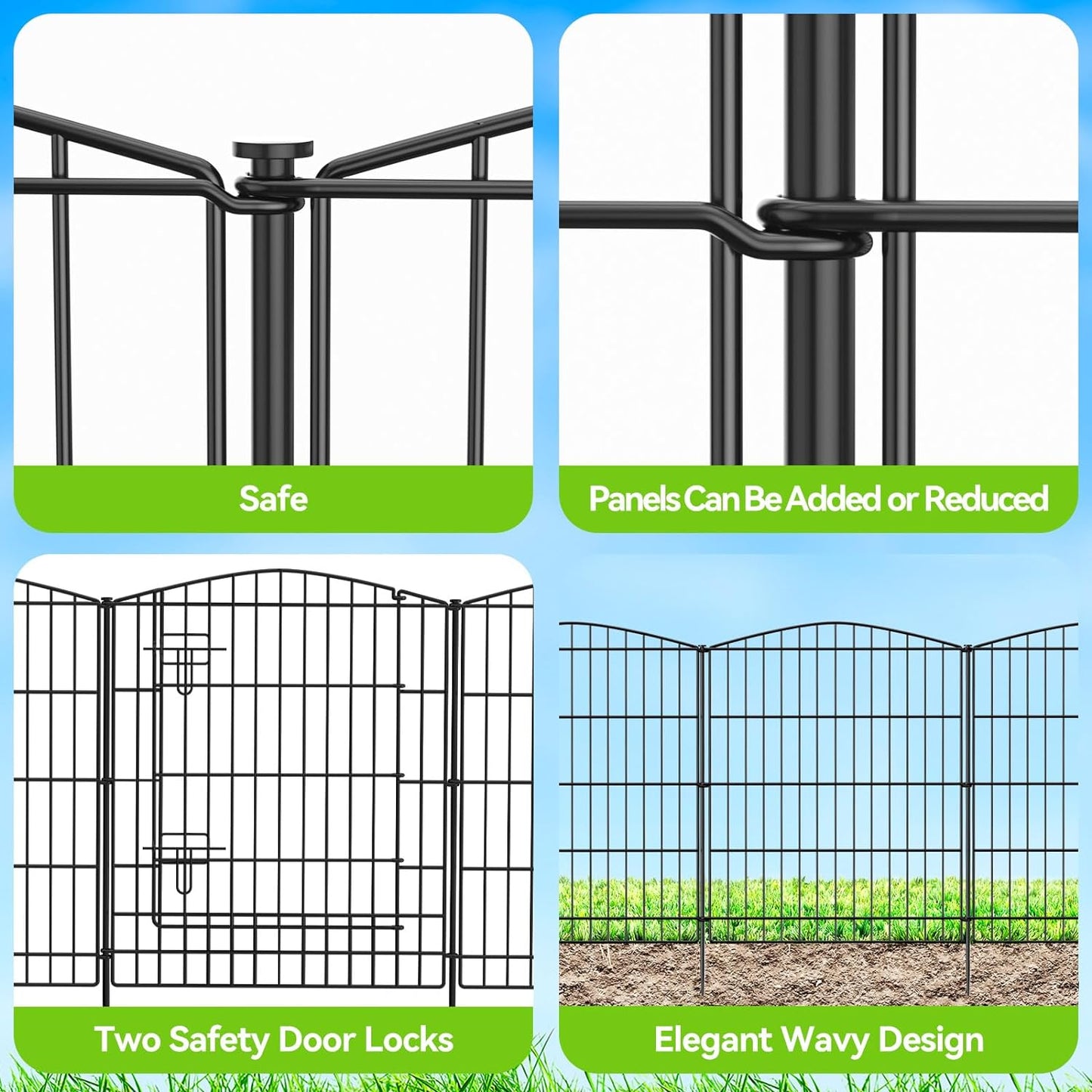 INJOPEXI Garden Fence 12 Panels 23.6ft (L)×30in (H) Decorative Garden Fences with 11 Panels + 1 Gate, No Dig Animal Barrier Fencing Rustproof Metal Wire Temporary Dog Fence Border for Outdoor Yard