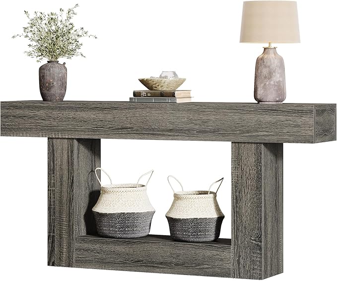 Tribesigns 63-Inch Long Console Table, 2-Tier Entryway Table Sofa Table with Storage, Farmhouse Wood Behind Couch Table for Living Room, Hallway, Rustic Gray