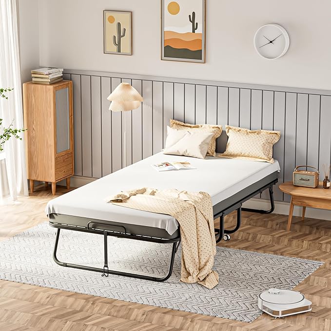 Greenvelly Folding Bed with Mattress,75" x 31" Foldable Beds for Adults, Roll Away-Bed with Mattress and Metal Frame for Home Office,Guest,Living Room