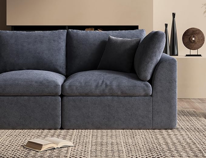 110" Cloud Sectional Couches for Living Room, Boneless U Shaped Couch with Ottoman, 3 Seater Modular Sectional Sofa, Dark Grey
