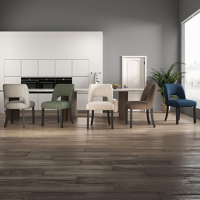 VKNOW Wooden Dining Chairs Set of 6, Modern Fabric Upholstered Dining Room Chair Kitchen Chairs, Farmhouse Dinner Chair for Kitchen Dining Room, Green-Black Legs