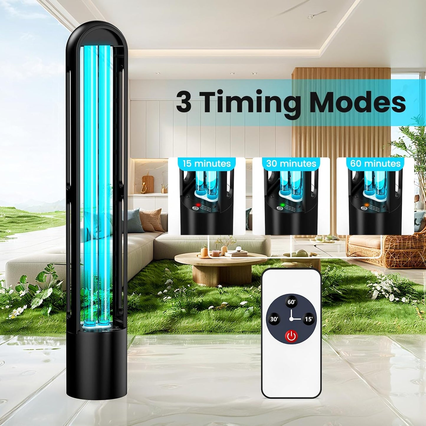 UV Light Sanitizer, Ultraviolet Lamp with Remote Control for Bed Bugs and Dust Mites, Home Disinfection Device UV Lamp for Home, Room & Kitchen, Ultraviolet Light with 3 Speed Timings