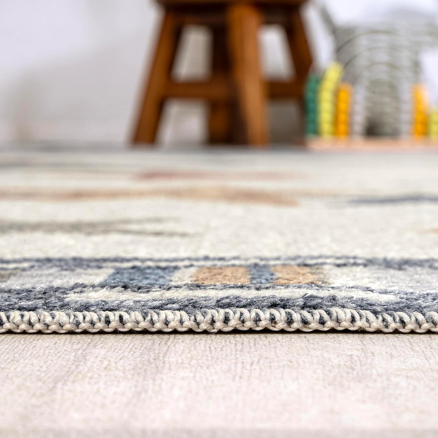 JONATHAN Y Machine-Washable Ivory/Blue/Orange Indoor Area Rug, 8x10, Star Gazer Geometric, Border, Kids & Novelty, Classic, Bedroom, Kitchen, Living Room, Easy-Cleaning, Non-Shedding (KDW100A-8)