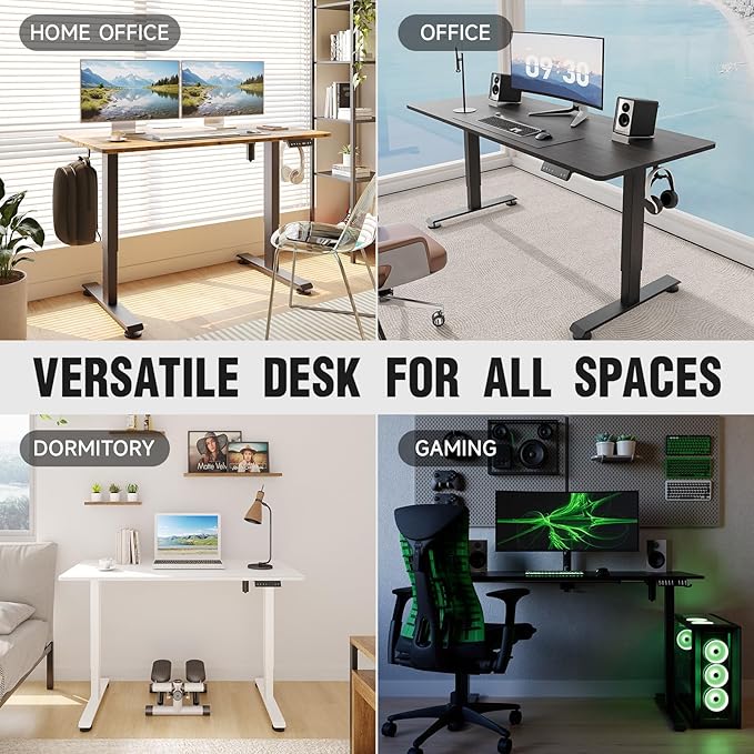 Veken 55 Inch, Height Adjustable Sit Stand Up, Wood Desktop, Work Home Office Computer PC Table, Tall Standup Workstation, Gaming Writing Study Bedroom Rising Desks, Brown