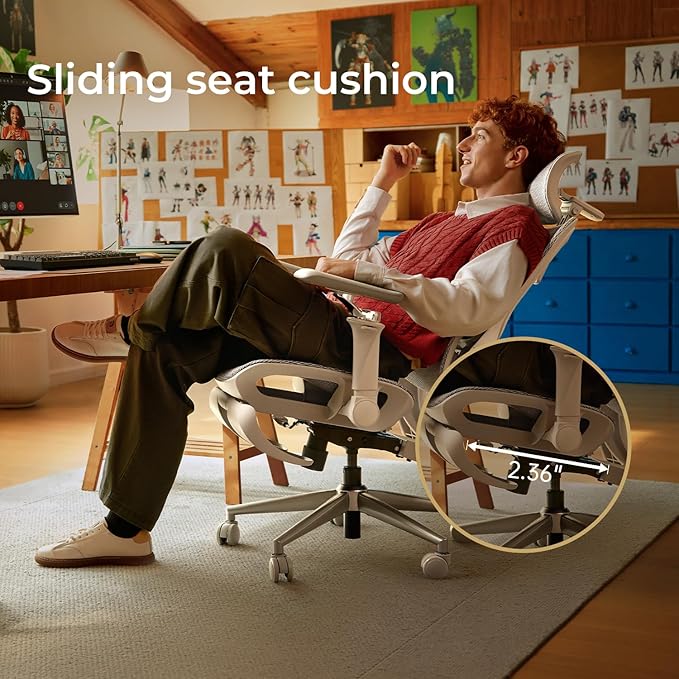Hbada P2 Ultra Ergonomic Office Chair, Office Chair with 5D Lumbar Support, Mesh Ergonomic Chair with 6D Arms & 4D Headrest, 140° Stepless Tilt Function, White