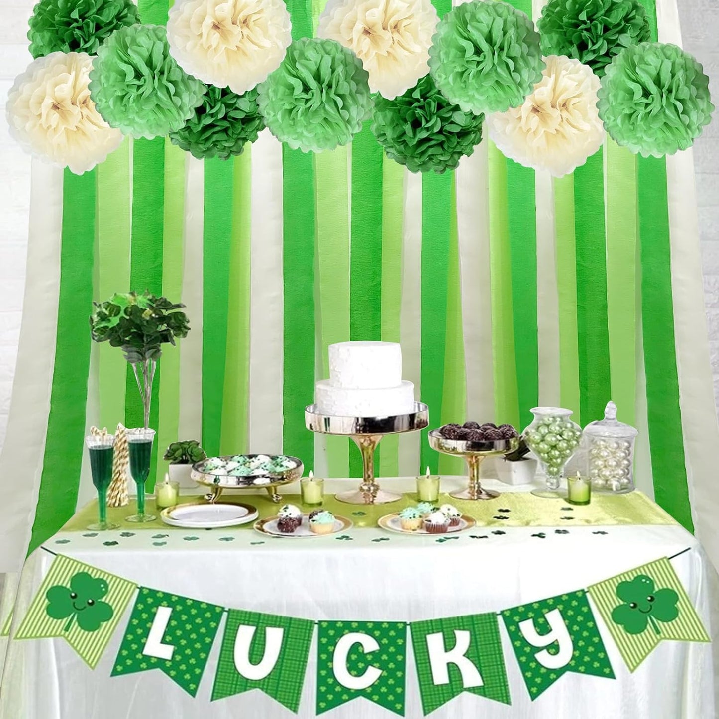 Sage Green Party Streamers Decorations Paper Pom Poms for Birthdays, Bridal or Baby Showers,Engagement, Boho Wedding, Greenery Party Decor