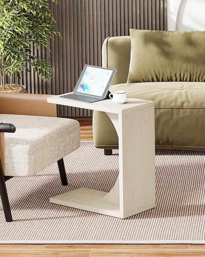 Tribesigns C-Shaped End Table for Couch, Sofa Side Table, C Table for Small Space, Living Room, Bedroom (2, Beige)