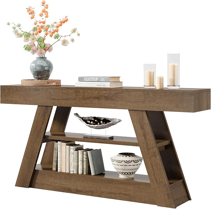 Tribesigns 63-Inch Wooden Console Table with Storage Shelves, Rustic Long Entryway Sofa Table Behind Couch for Living Room, Entrance, Hallway, Foyer