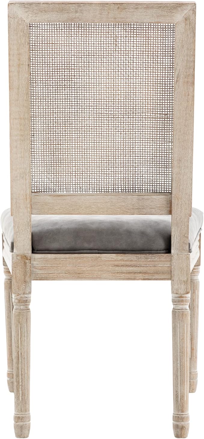 PU Leather Dining Chairs Mid Century Kitchen Chairs Set of 4 Upholstered Parsons Chairs Accent Side Chair with Rattan Back for Living Room Dining Room Bedroom, Grey