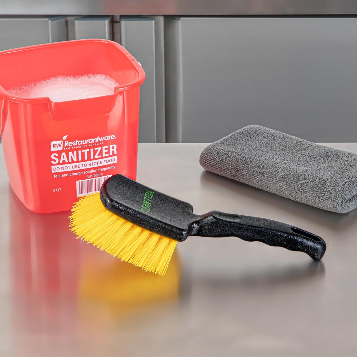 Restaurantware-Clean Tek Professional 10.24 Inch Utility Brush, 1 Heavy-Duty Scrub Brush - Plastic Bristles, Ergonomic Handle, Black Plastic Cleaning Scrub, Ideal for Indoor and Outdoor Cleaning