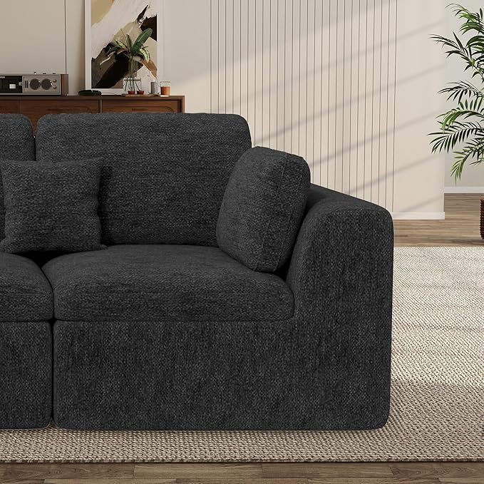 Loveseat Sofa, Cloud Boneless Couches for Living Room, 2 Seater Modular Sectional Sofa,Oversized,Black Chenille