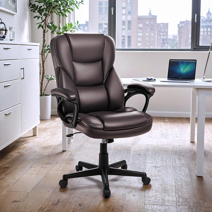 JUMMICO Executive Office Chair High Back Managerial Home Desk Chair, Adjustable Swivel Computer PU Leather Chair with Lumbar Support (Brown)