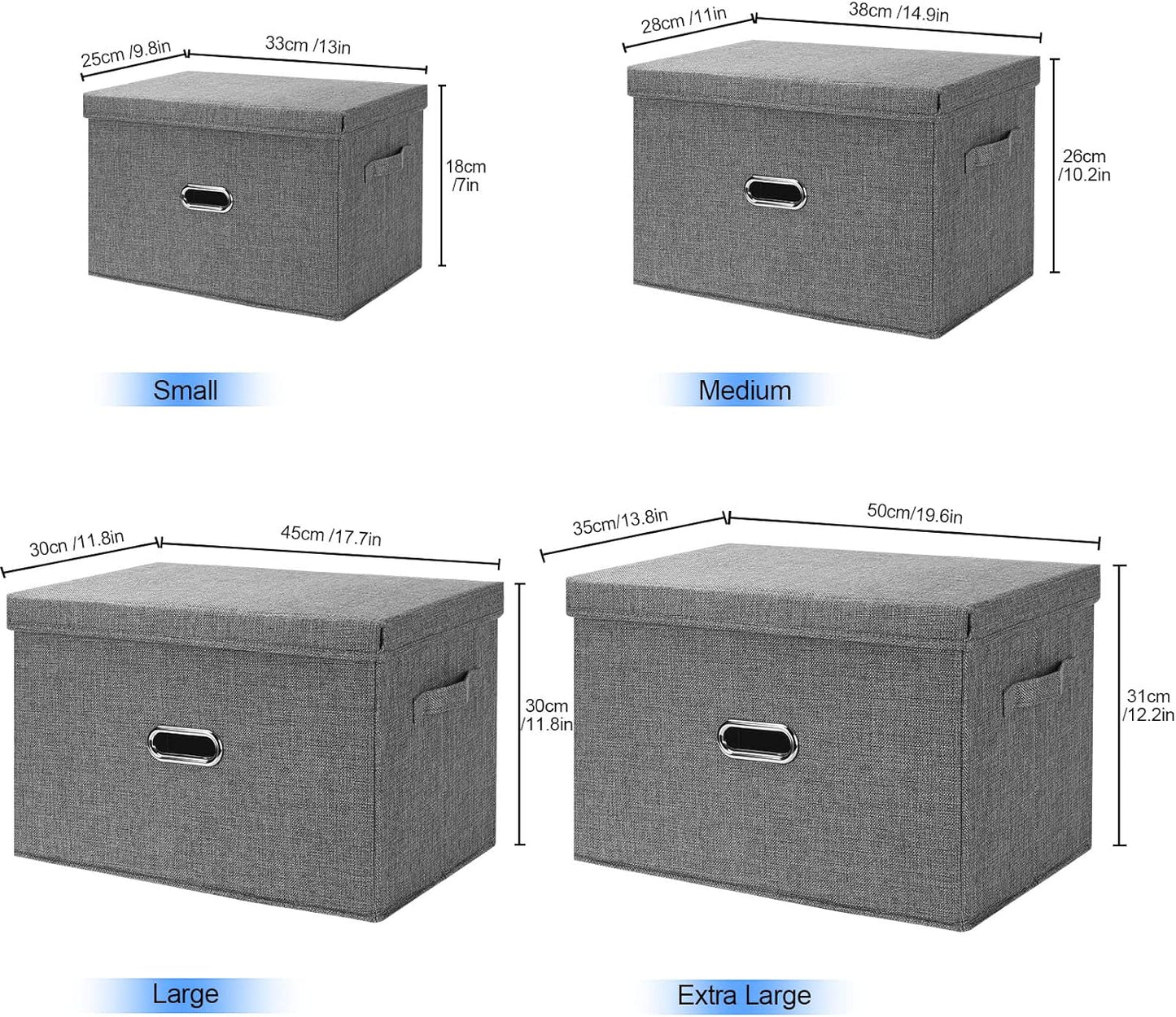 Large Linen Fabric Foldable Storage Bins with Removable Lid and Handles, Washable Storage Box Organizer Containers Baskets Cube with Cover for Bedroom,Office(Black, Small)