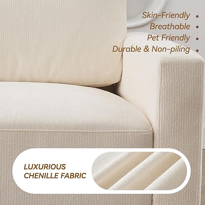 77.4" Chenille Modular Loveseat Oversized Upholstered 2 Seater Sectional Sofa with Thickened Cushions, Easy Assembly, Modern Comfy Love Seat Couch for Living Room, White