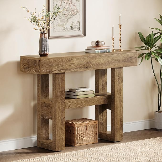 Tribesigns 41.34-Inch Farmhouse Console Table, 2-Tier Narrow Sofa Table Behind The Couch, Entryway Furniture with Storage Shelves for Hallway Foyer Living Room, Light Brown