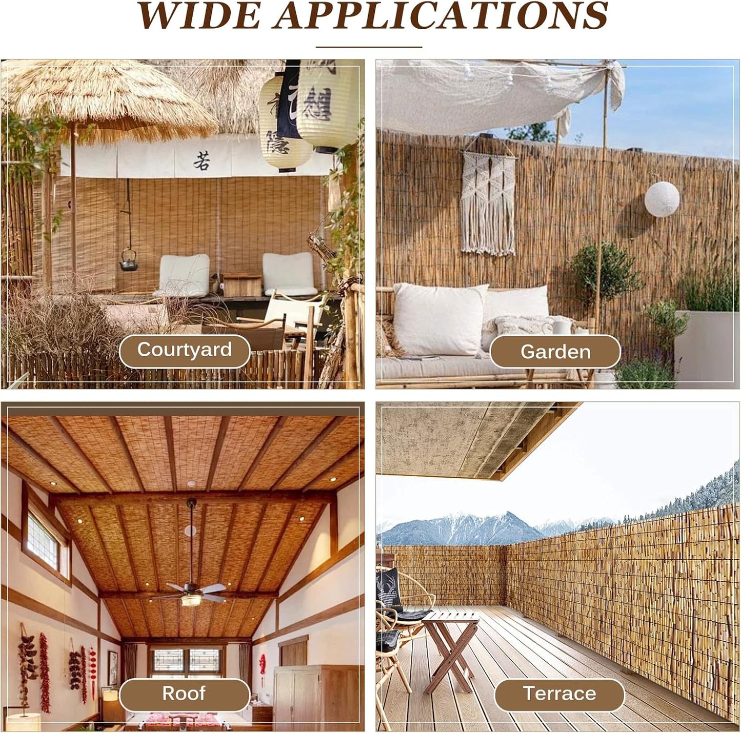Natural Reed Fencing Rolls: Privacy Bamboo Fence 3/4/5/6ft High Roll Reed Screen, Decorative Bamboo Fencing for Outdoor Balcony Patio Garden Backyard,with Cable Zip Ties (Coffee, 5x10ft)
