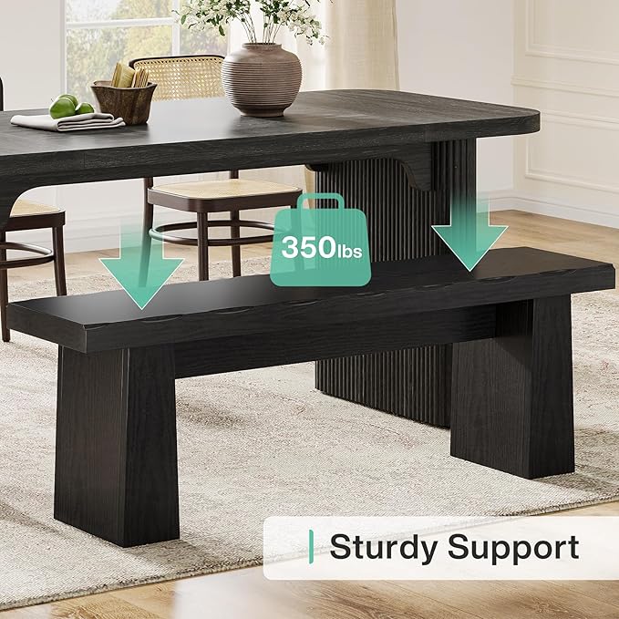 Tribesigns Wooden Dining Bench, 47-Inch Long Kitchen Bench with Sturdy Frame for Dining Room, Entryway, Living Room, Hallway, Easy Assembly (Black)