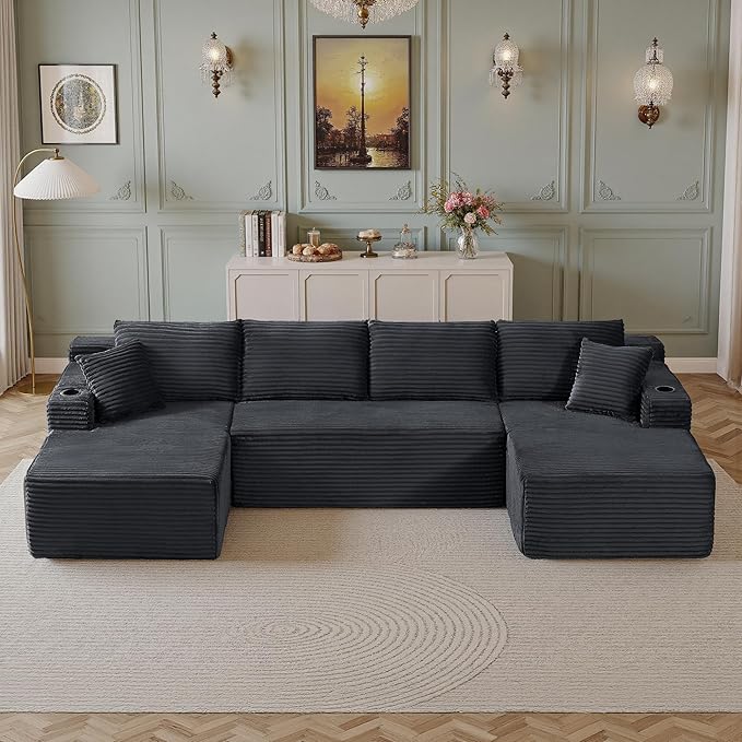 134''Oversized Modular Sectional Sofa Boneless Cloud Couch with Chaise Comfy Sectional Couches for Living Room,Bedroom,Apartment (Dark Grey, 134''W U-Shaped)