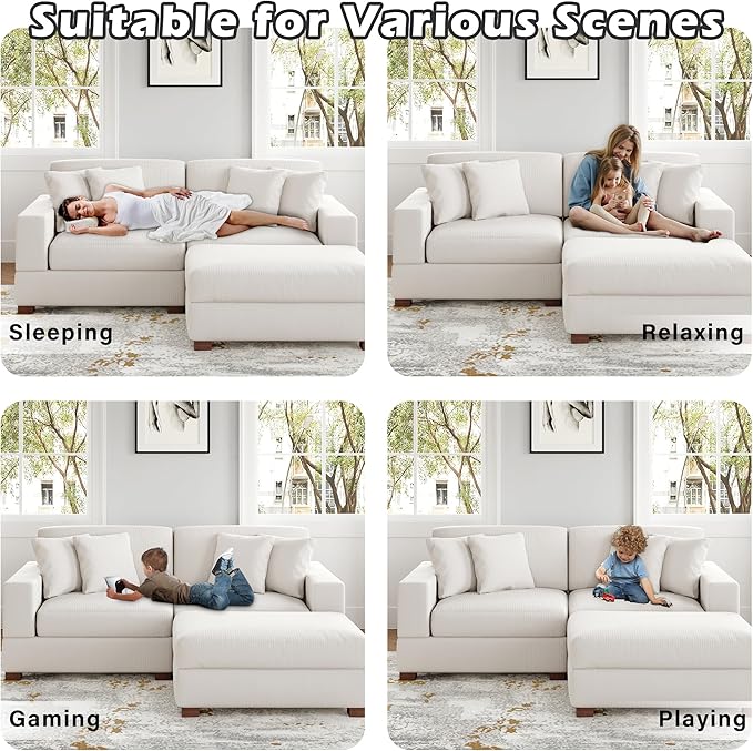 Modular Sectional Couches for Living Room, Modern Loveseat 2-Seater Sofa Couch with Ottoman, Upholstered Couches for Living Room Bedroom, Beige