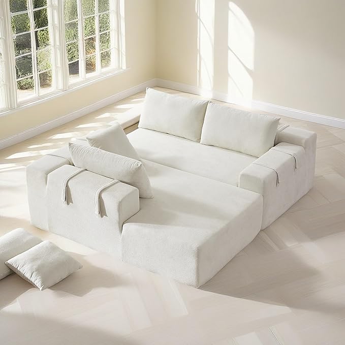 108" Modular Sectional Couch Sofa with L-Shape Chaise, Modern Cloud Comfy Sofa with Deep Seat, Upholstered Couches for Living Room Bedroom, No Assembly Required (Beige Left Facing Chaise)