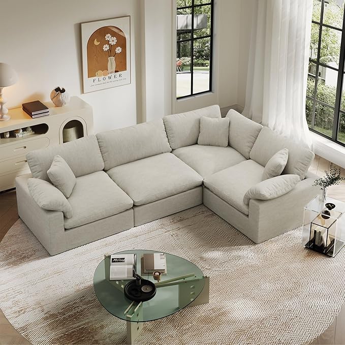 Cloud Modular Sectional Sofa,189.4" Down Filled Sofa 4 Seat with Chaise,Minimalist Sofa Cover Washable and Replaceable Couches for Living Room,Sectional Sofa Deep Seat