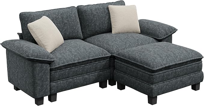 PHI VILLA Cloud Modular Couches Sets, 87.5" Sectional Loveseat Sofa with 1 Movable Ottoman, 3-Seater Comfy Couches for Living Room Apartment, Chenille Fabric, Dark Cyan