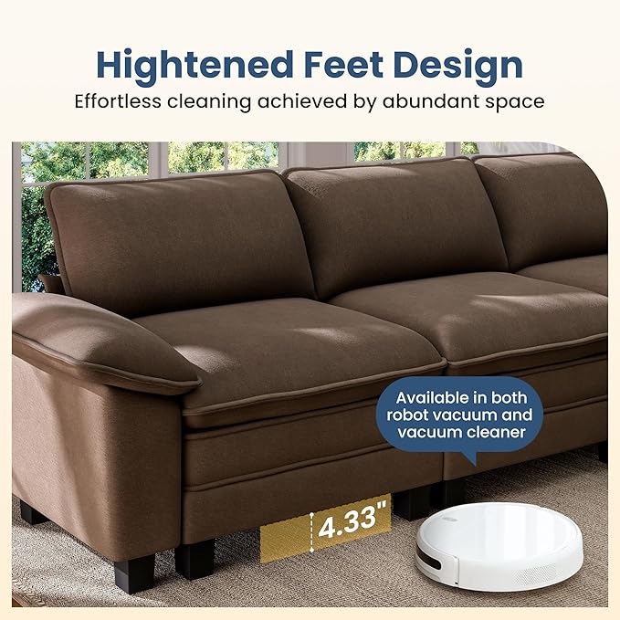 PHI VILLA Indoor Modular Sectional Couches Sets, 2-Piece Armless Sofa Set, 2-Seater Upholstered Couch for Living Room Small Spaces, Chenille Fabric, Taupe