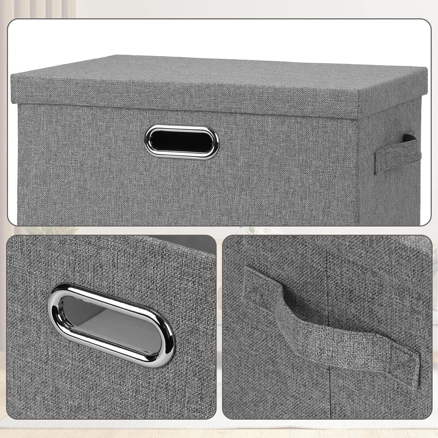 Large 17" 36 Quart Collapsible Stackable Storage Bins with Lids, 5 Packs Gray Foldable Fabric Closet Storage Boxes with Lids, Heavy-duty Linen Cube Baskets(17 x 12 x 11)