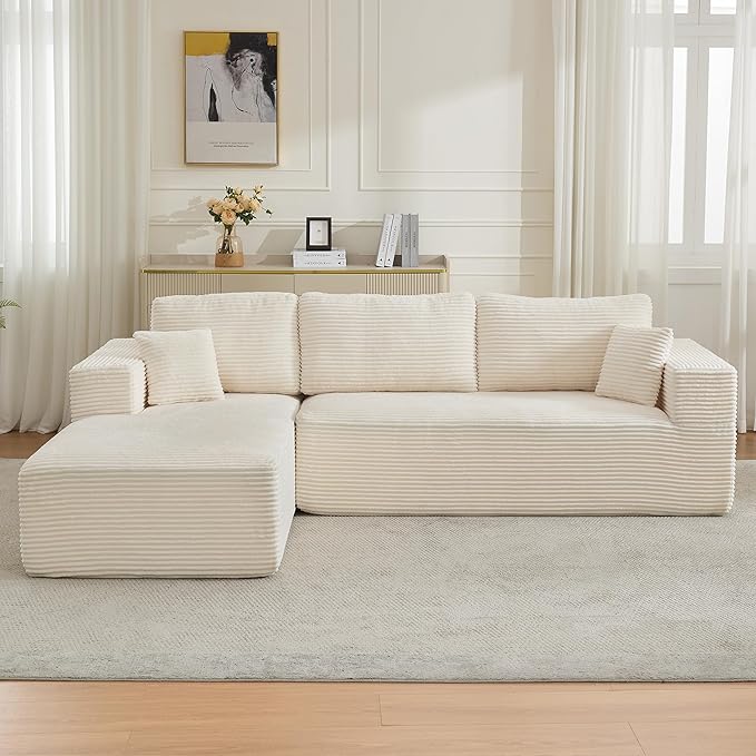 106" Cloud Modular Sectional Sofa Couch with L-Shape Chaise,Modern Boneless Sectional Couch with Deep Seat,Upholstered Couches for Living Room Bedroom,No Assembly Required,Beige