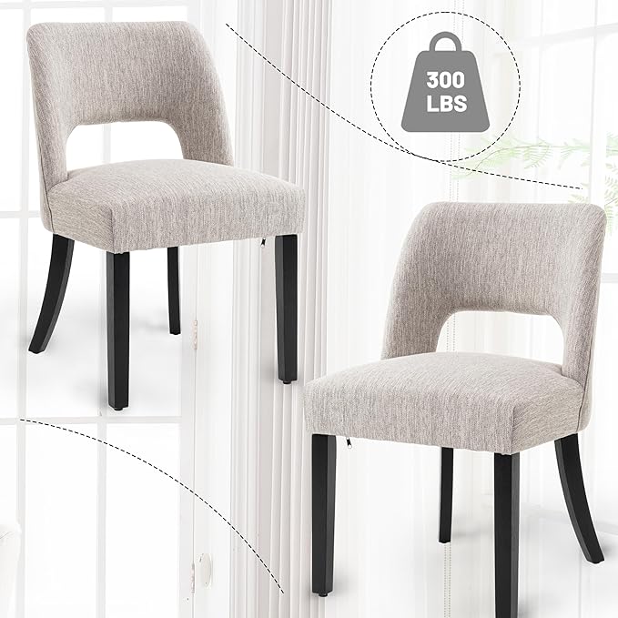 VKNOW Wooden Dining Chairs Set of 6, Modern Fabric Upholstered Dining Room Chair Kitchen Chairs, Farmhouse Dinner Chair for Kitchen Dining Room, Grey-Black Legs