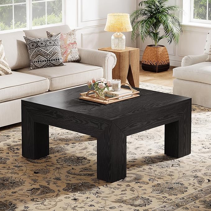 Tribesigns Farmhouse Square Coffee Table for Living Room, 39.37-Inch Low Large Center Tea Accent Table with Sturdy Legs, Easy Assembly (Black)