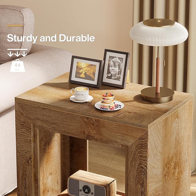 Tribesigns Rustic Wood End Table, 2 Tiered Square Side Table with Storage Shelf, Industrial Sofa Side Table for Living Room, Entrance (1, Natural)