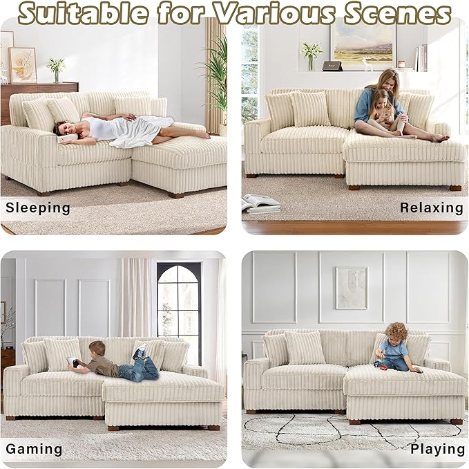 Cloud Sectional Couch with L-Shape Chaise, Modern Modular Sofa with Deep Seat, Upholstered Couches for Living Room Bedroom, White