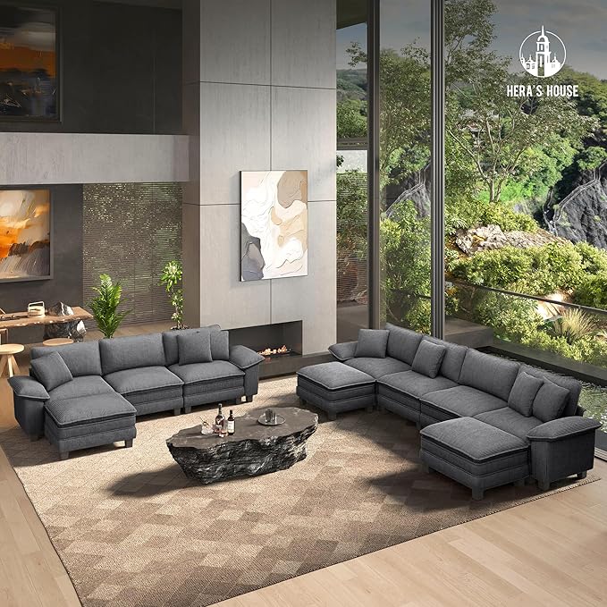 HERA'S HOUSE 88" Modular Sectional Sofa, Loveseat Couches for Living Room, Comfy Cloud Couch 2-Seater Deep Seat Sofa with Throw Pillow, Corduroy Grey