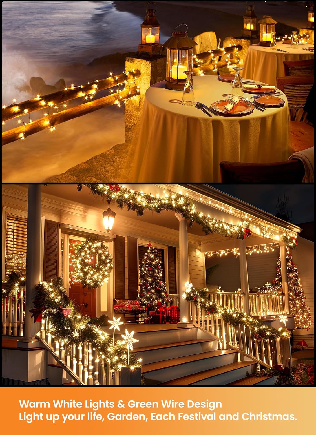 LED Christmas Mini Lights, 39 Feet 100 LED Clear Bulbs String Lights with 8 Light Modes, Connectable Fairy Lights Plug in for Outdoor Xmas Trees Garland Wreath Holiday Decorations, Warm White