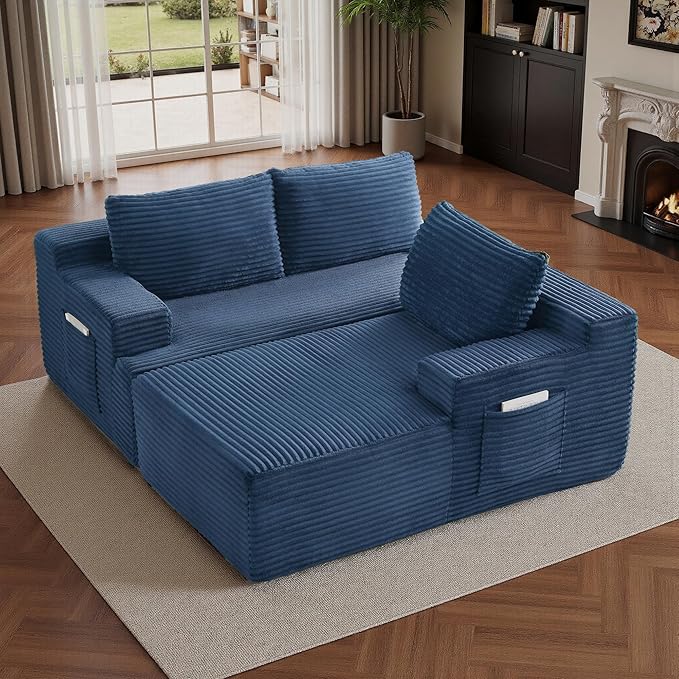96''Sectional Couches for Living Room,Modern Modular Sectional Sofa,Upholstered Boneless Couch with Pockets,Comfy Cloud Couch with L Shaped Chaise(Blue, 96''W Right Facing Chaise)