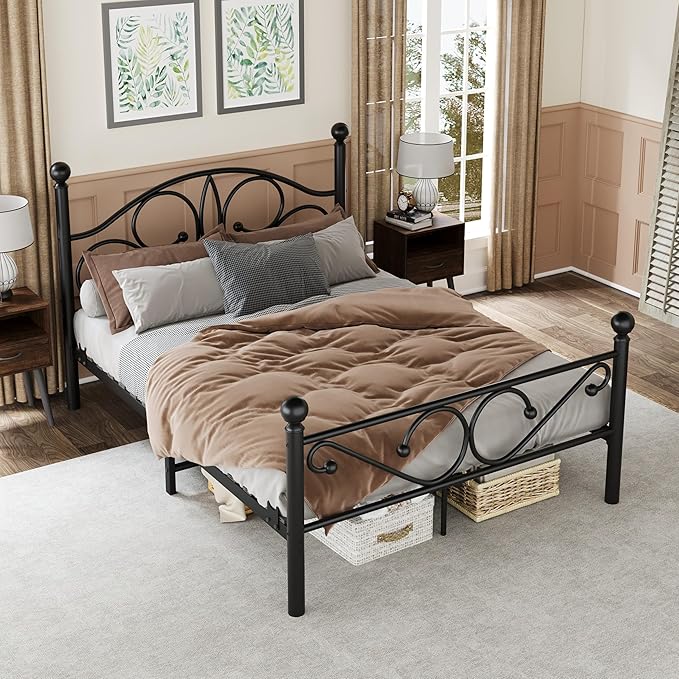 Metal Full Single Bed Frame with Storage Space, 74.8" in Steel Bed Frame with Protective Foot Pads, Strong Bearing Capacity Full Size Bed, Easy Assembly, Underbed Storage Space(40.1 inch)