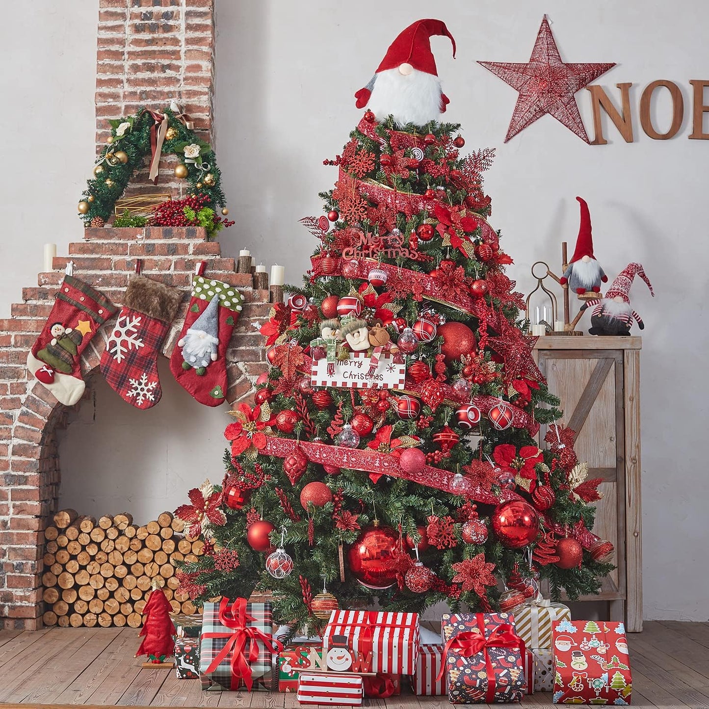 XmasExp 24ct Christmas Ball Ornaments Shatterproof Christmas Ornaments Set Decorations for Xmas Tree Balls 40mm/1.57" (1.57'', Red)