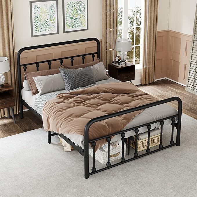 Metal Full Single Bed Frame with Storage Space, 74.8" in Steel Bed Frame with Protective Foot Pads, Strong Bearing Capacity Full Size Bed, Easy Assembly, Underbed Storage Space(43.3 inch)
