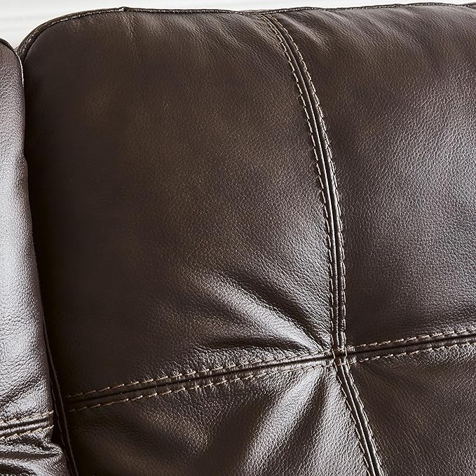 Signature Design by Ashley Santorine Classic Leather Match Tufted Sofa Sleeper with Bi-Fold Memory Foam Mattress, Queen, Dark Brown