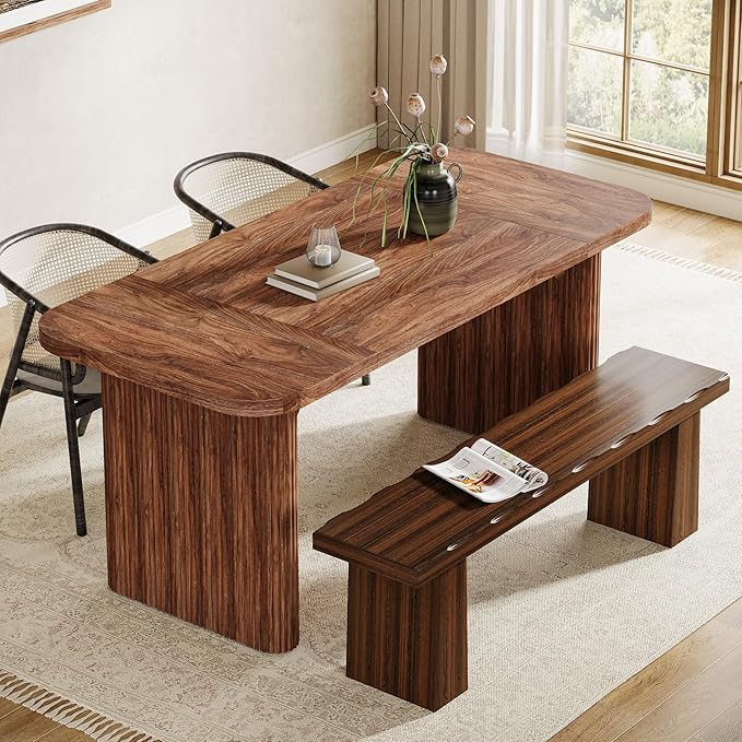 Tribesigns Wooden Dining Bench, 47-Inch Long Kitchen Bench with Sturdy Frame for Dining Room, Entryway, Living Room, Hallway, Easy Assembly (Walnut)