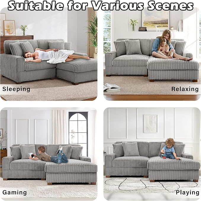 Cloud Sectional Couch with L-Shape Chaise, Modern Modular Sofa with Deep Seat, Upholstered Couches for Living Room Bedroom, Light Grey
