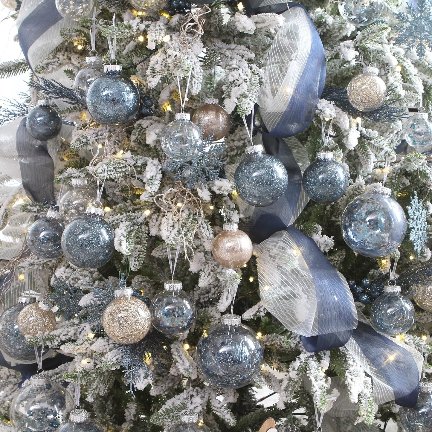 Sea Team Shatterproof Clear Plastic Christmas Ball Ornaments Decorative Xmas Balls Baubles Set with Stuffed Delicate Decorations (100mm/3.94 inch 16-Pack, Stone Blue)