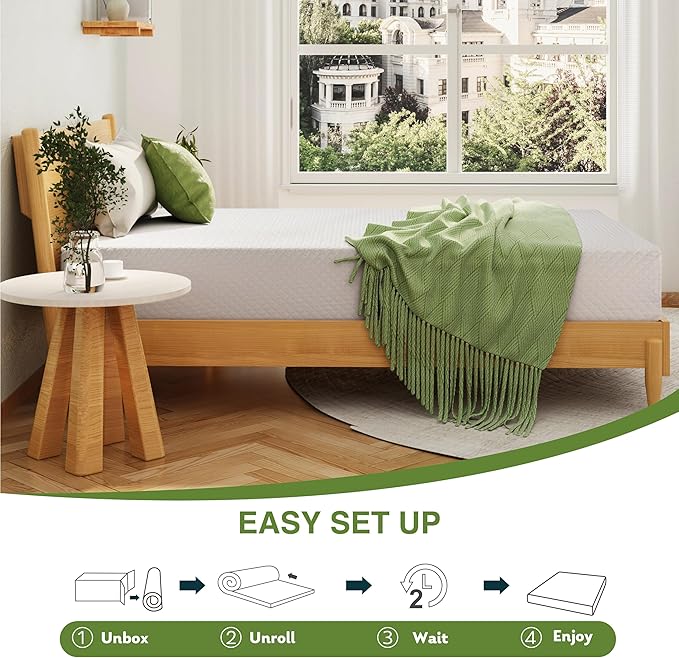 EGOHOME Cal King Size Memory Foam Mattress, 12 Inch Bed Mattress in a Box with Cooling Green Tea Gel, Relieve Pressure with Medium Support, CertiPUR-US Certified, 84''L x 72''W, White