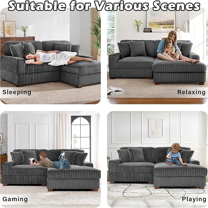 Cloud Sectional Couch with L-Shape Chaise, Modern Modular Sofa with Deep Seat, Upholstered Couches for Living Room Bedroom, Grey