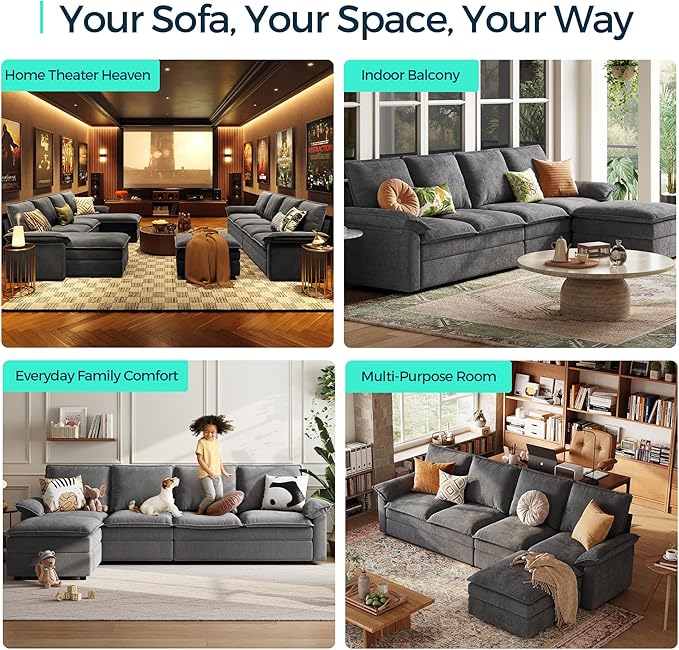 LINSY HOME Modular Sectional Couch Set, 99.7" V Shaped Cloud Sofa with Versatile Console, Chenille 5 Seater Sofa Set for Living Room, Apartment, Office, Green