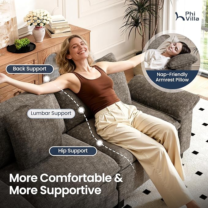 PHI VILLA Indoor Modular Sectional Couches Sets, 2-Piece Armless Sofa Set, 2-Seater Upholstered Couch for Living Room Small Spaces, Chenille Fabric, Smoky Grey