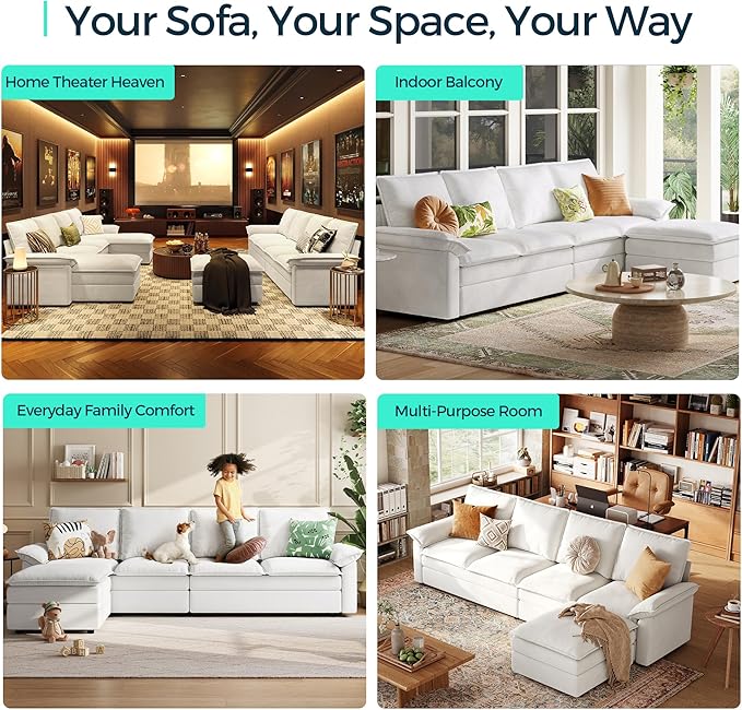 LINSY HOME Sleeper Sofa Bed, 115" Modular Sectional Sofa Bed with Double Layer Cushious, Comfy Cloud Sofa Couches for Living Room, Apartment, Home Theater, Beige