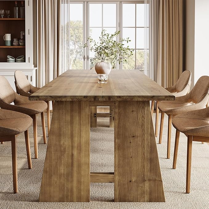 70.87" Dining Table, Solid Wood Kitchen Table for 6-8, Modern Rectangle Kitchen and Dining Room Furniture with Heavy Duty Legs, Wood Brown